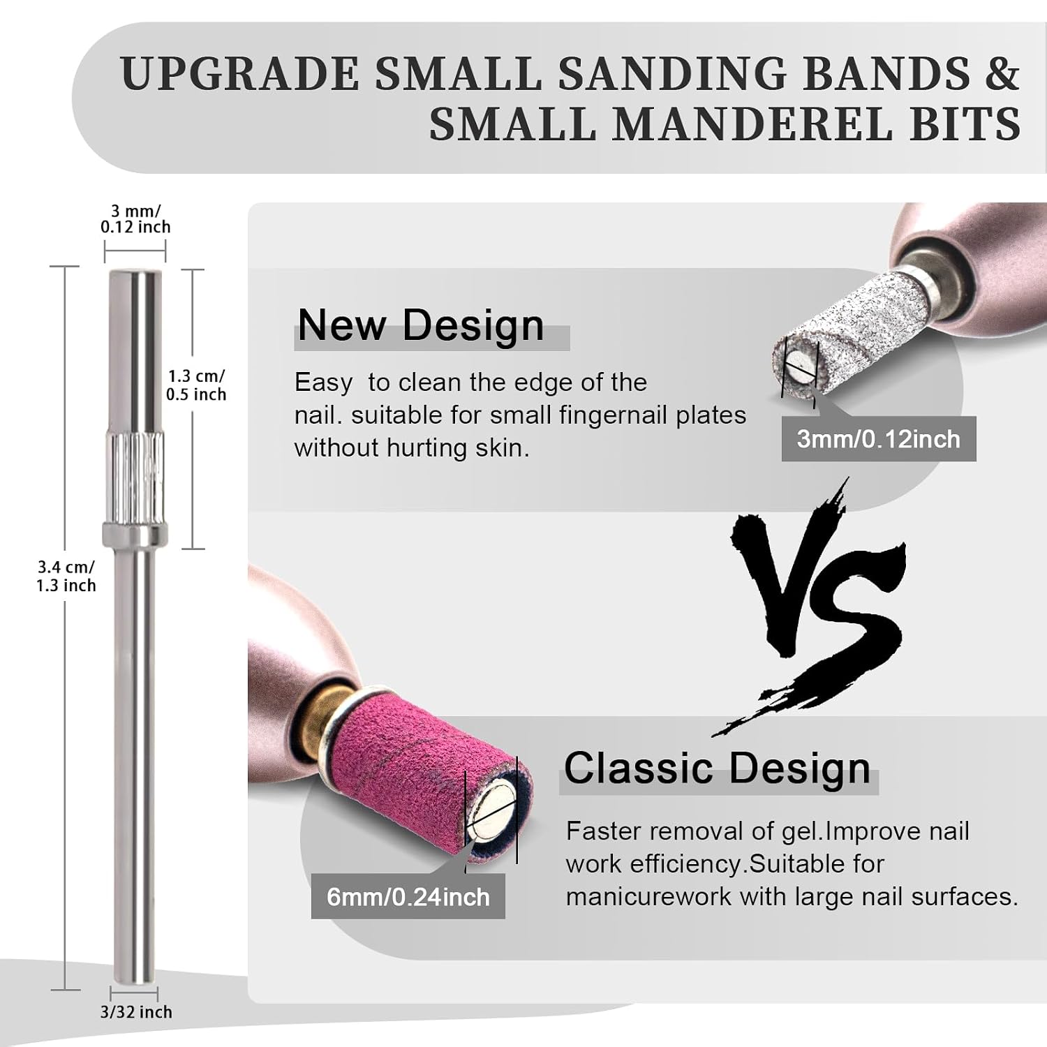 Pack of 100 small white sanding bands with two 3mm mandrels for nail drills - 2