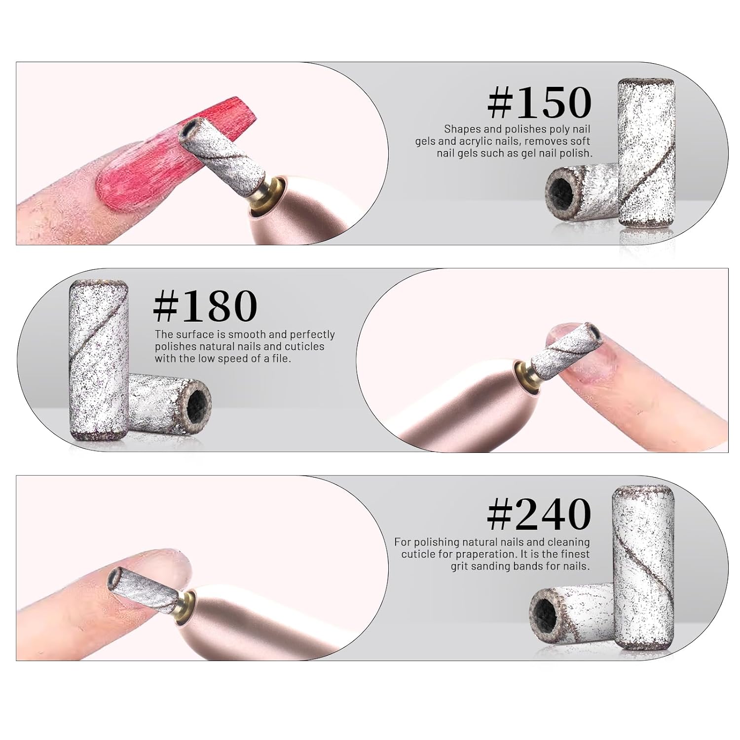 Pack of 100 small white sanding bands with two 3mm mandrels for nail drills - 3