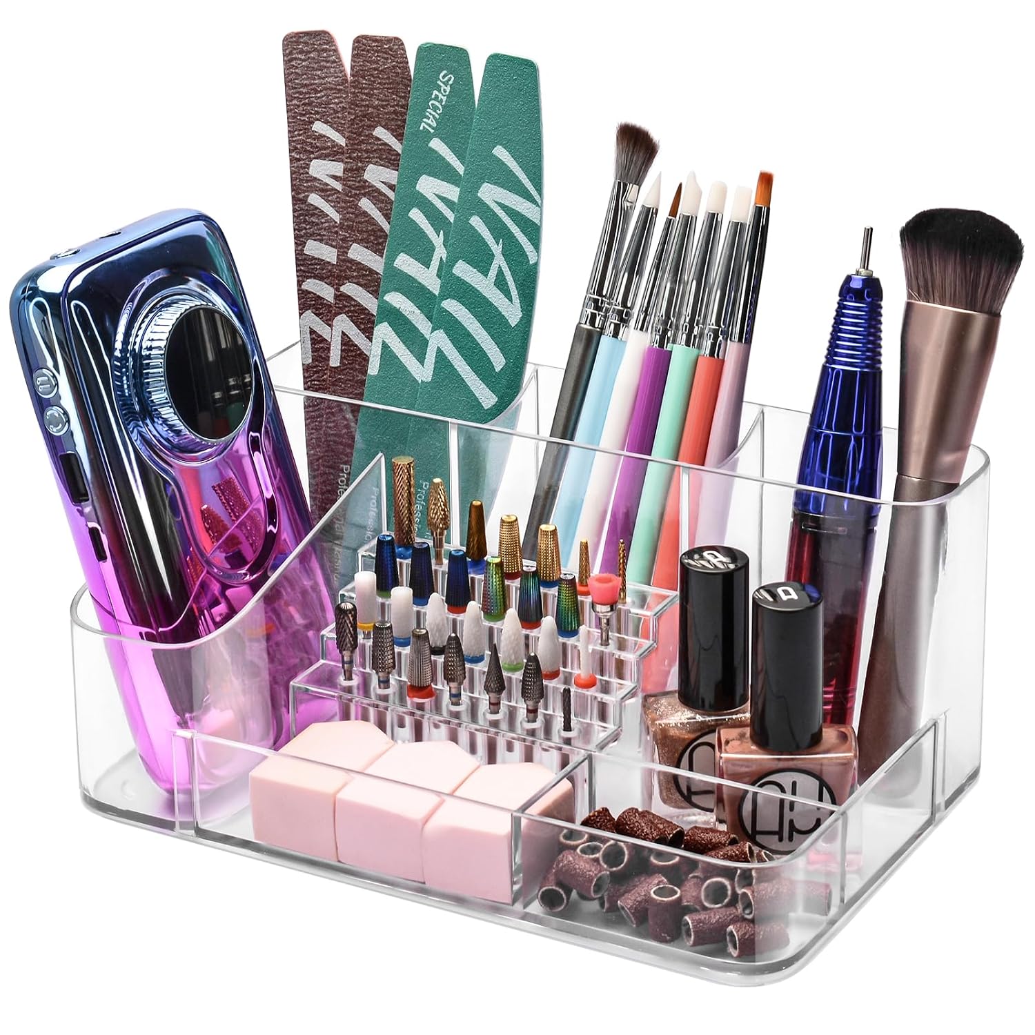 Acrylic Nail Drill Holder — 28-Hole Clear Organizer