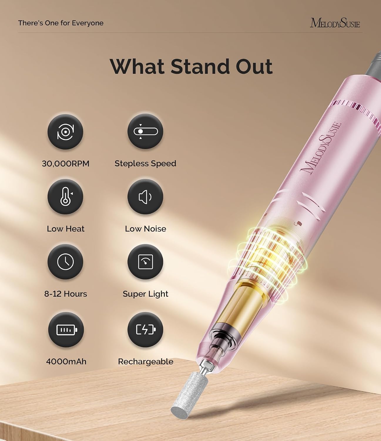 MelodySusie SC320F clip-on rechargeable nail drill pastel pink handheld unit - 3