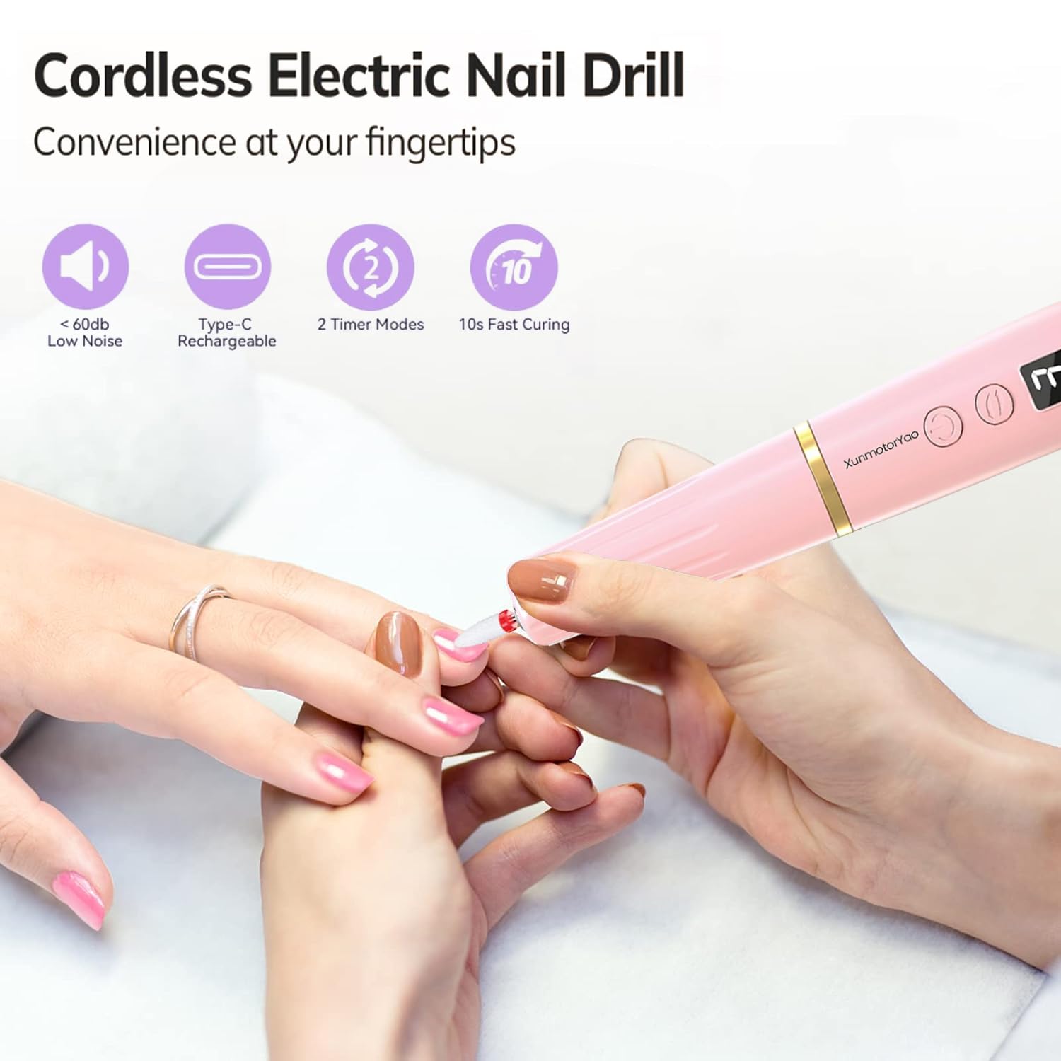 Pink cordless electric nail drill with 12 bits - 2