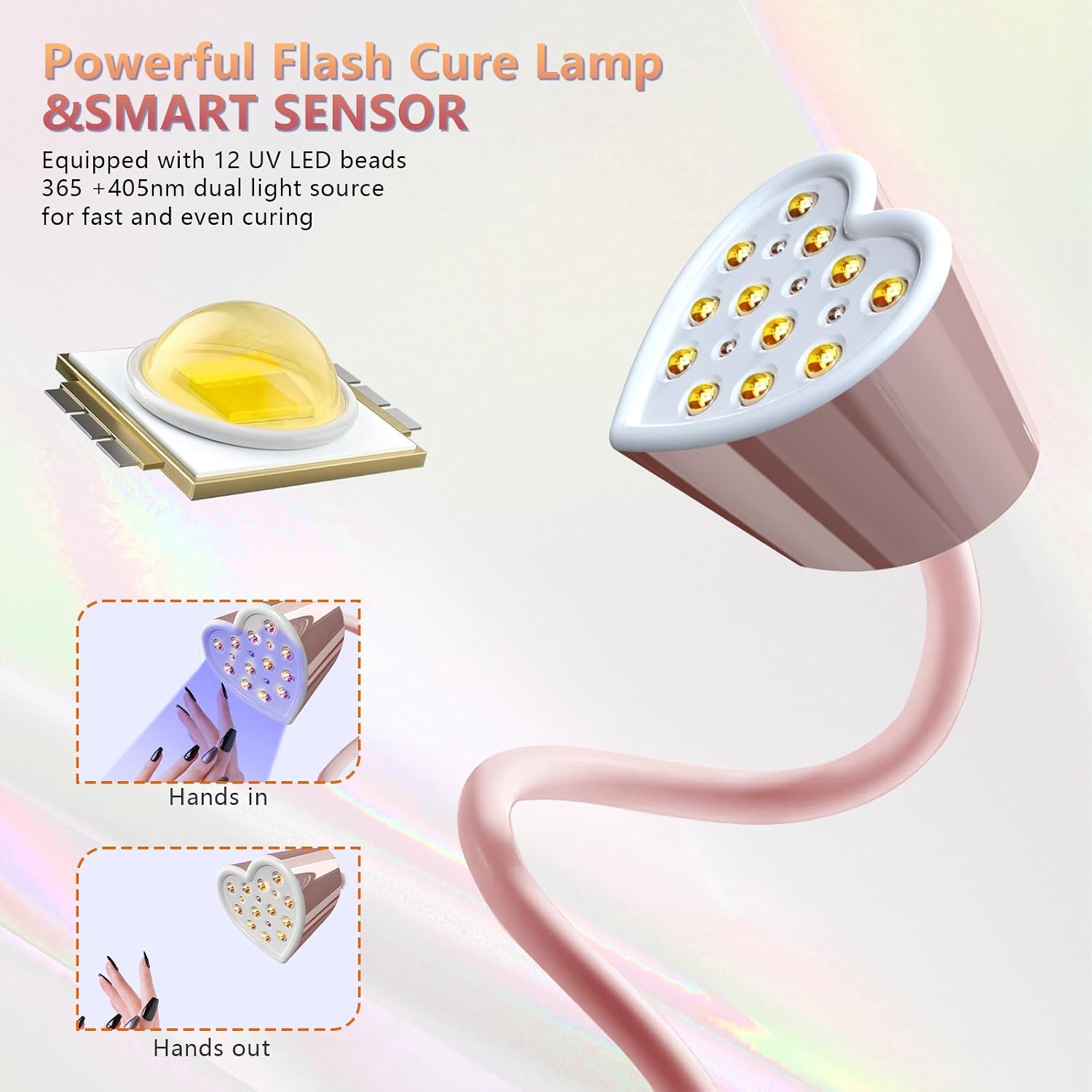 Foldable cordless UV LED nail lamp with heart-shaped design and gooseneck - 2