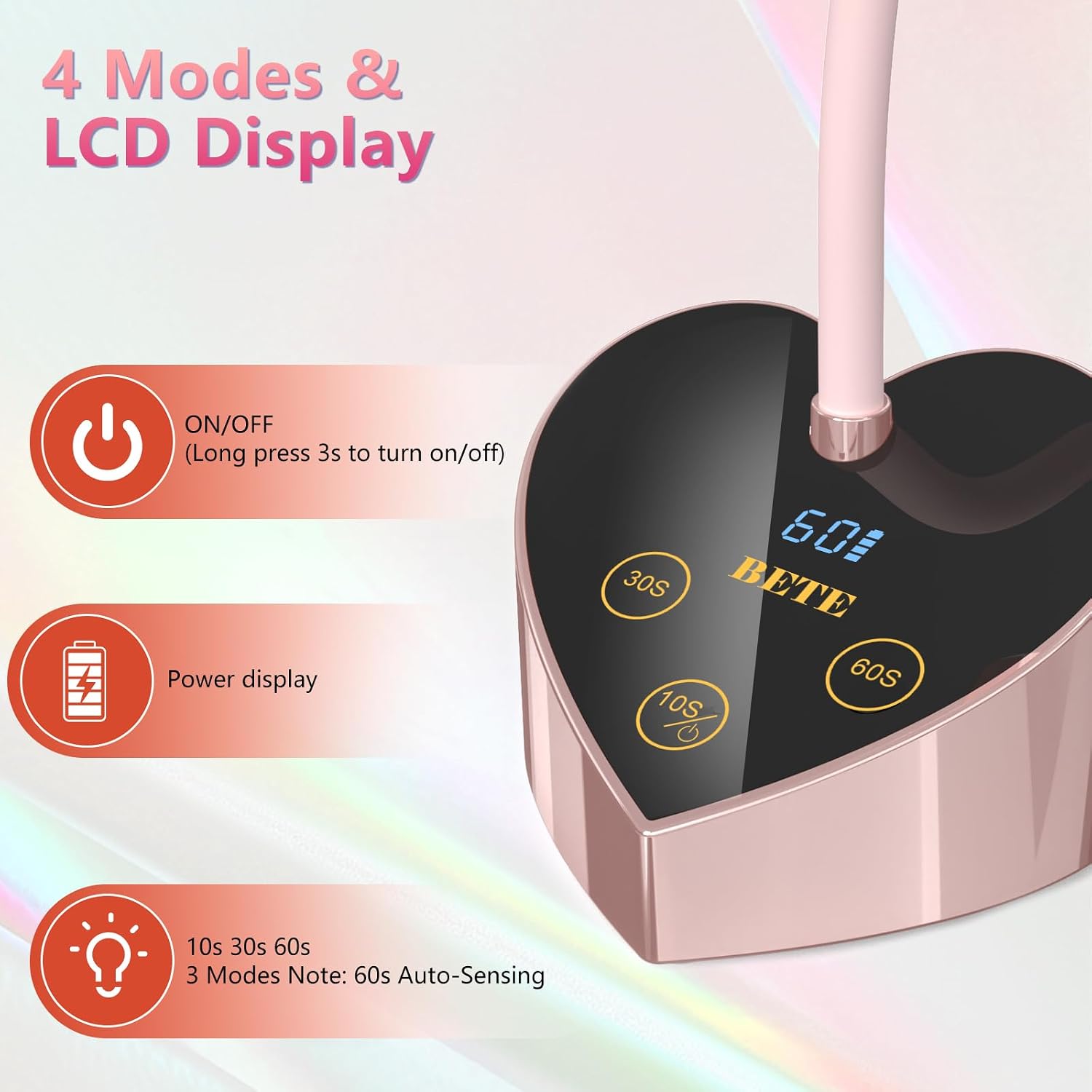 Foldable cordless UV LED nail lamp with heart-shaped design and gooseneck - 3