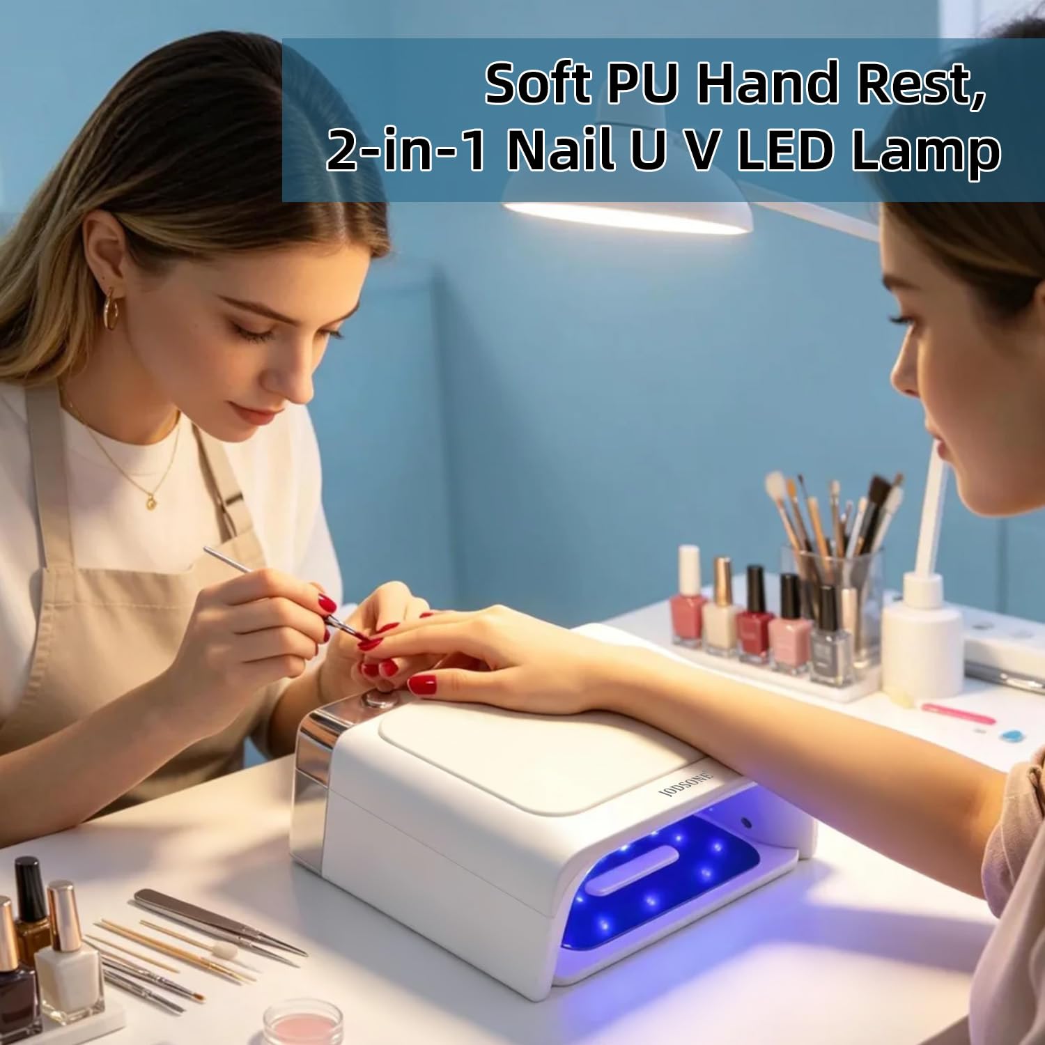 JODSONE white UV LED gel nail lamp with detachable base and integrated arm rest - 2
