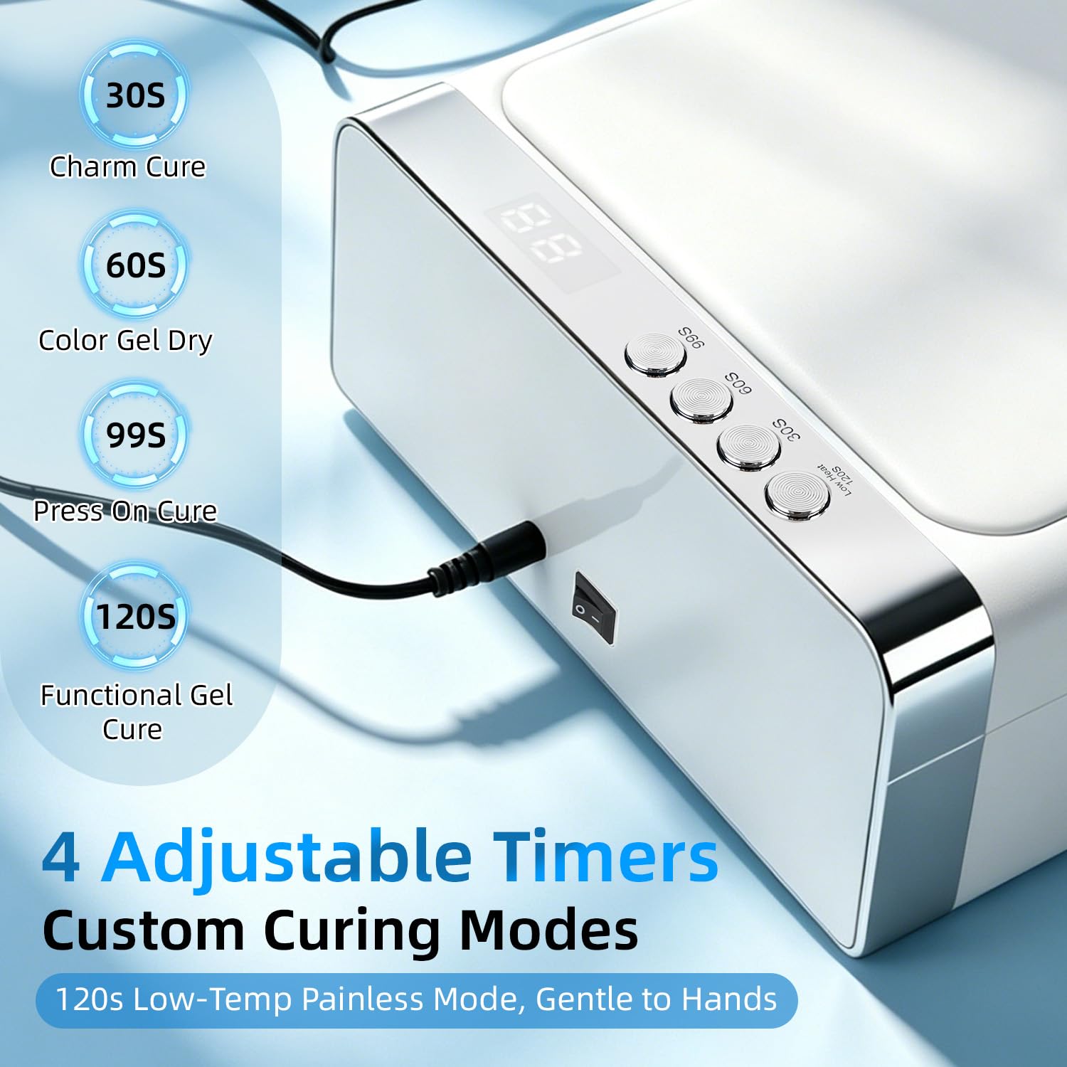 JODSONE white UV LED gel nail lamp with detachable base and integrated arm rest - 3