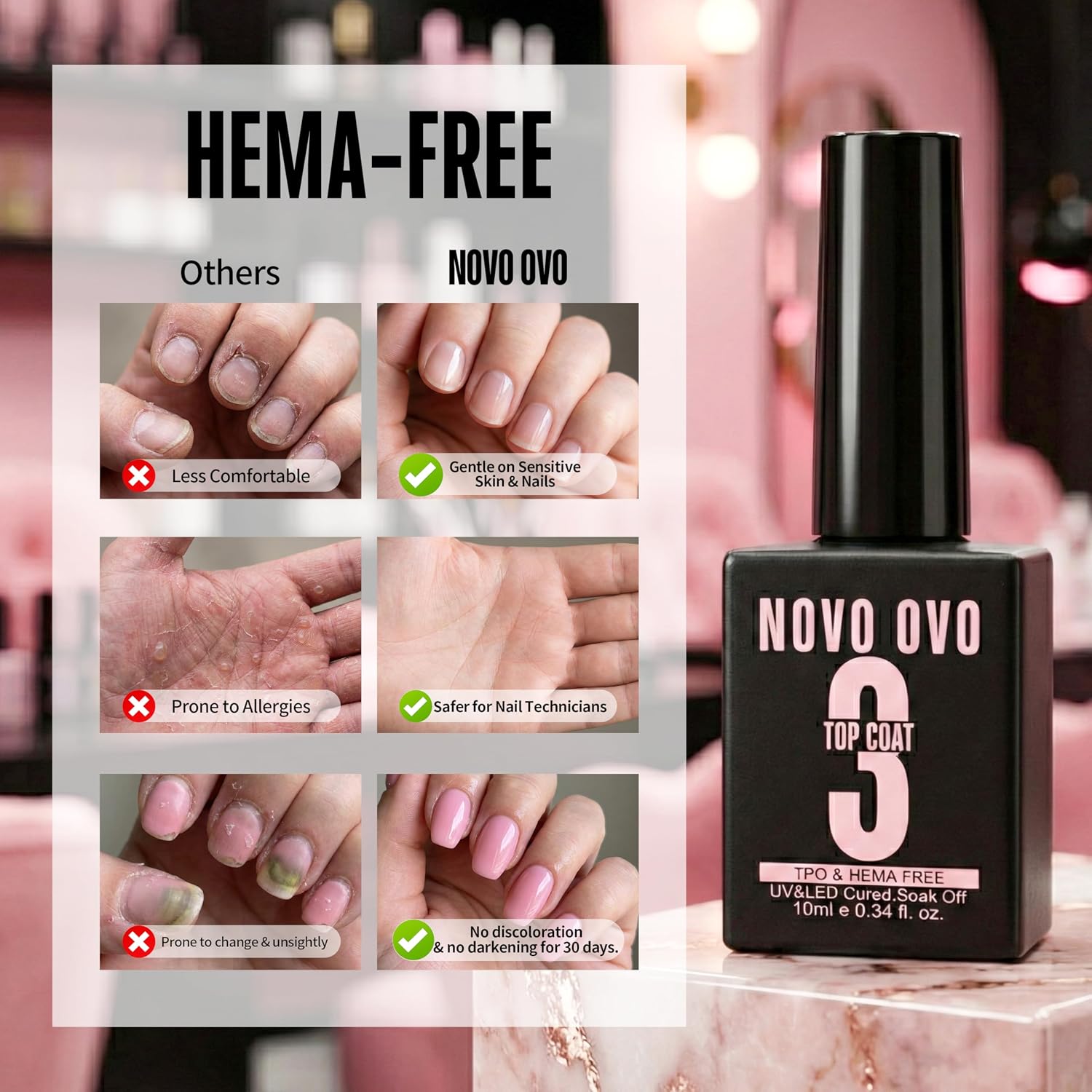 NOVO OVO UV nail glue builder gel pink bottle 2-in-1 - 4