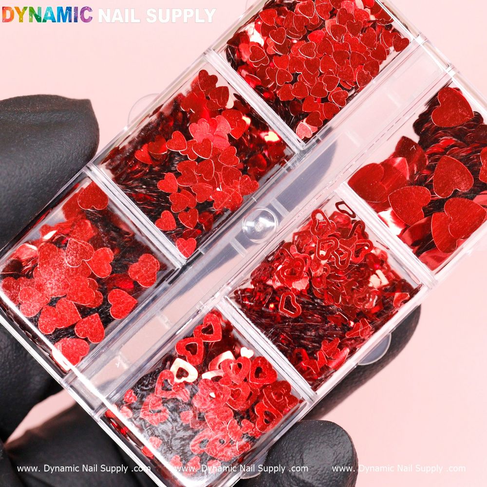 red metallic heart sequins mix case - 3