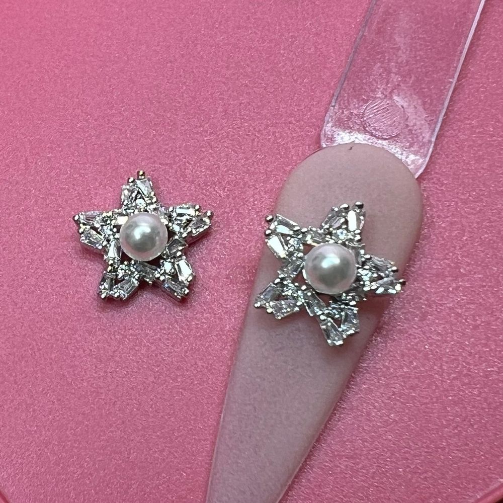 white pearl star nail charms - 2